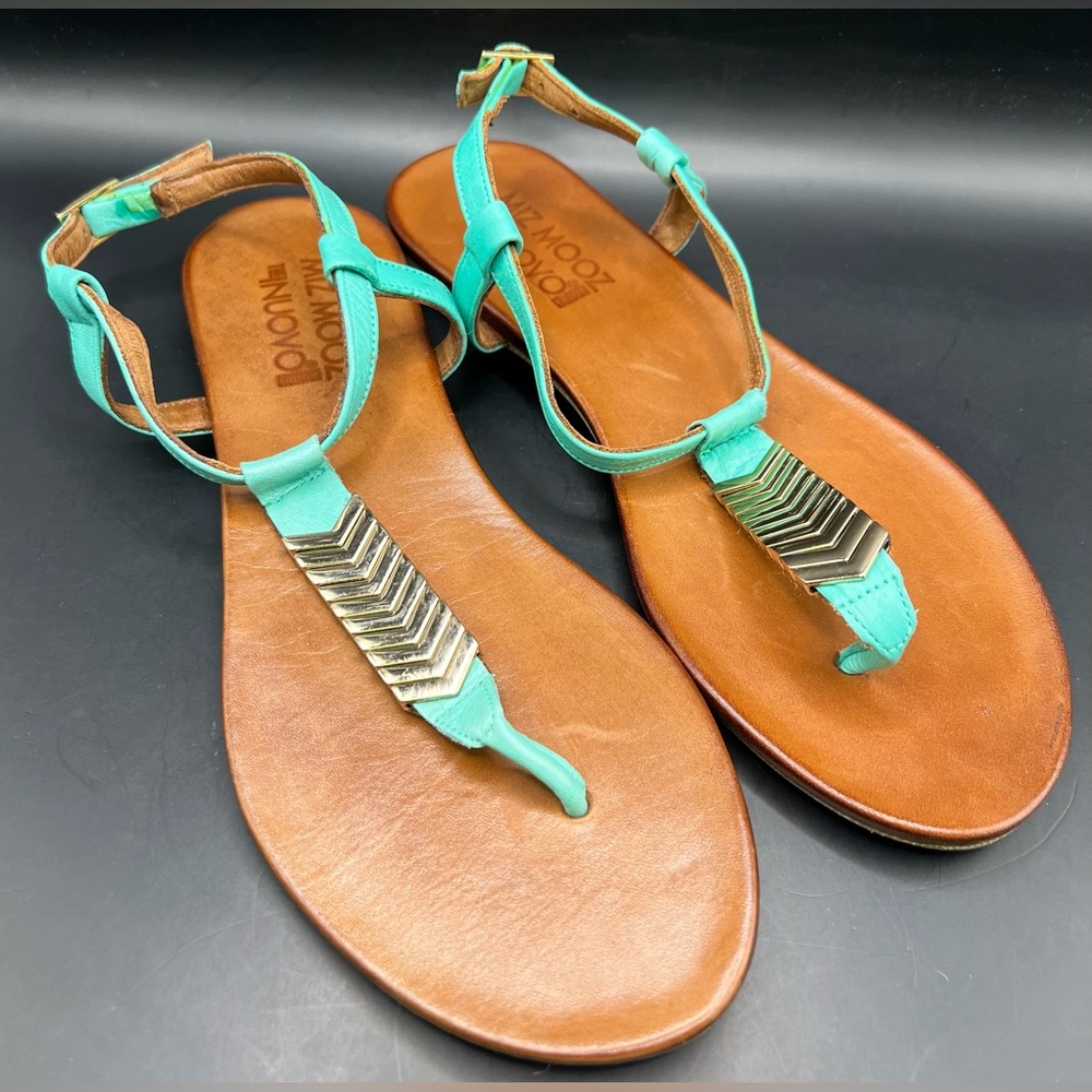 Miz Mooz-Turquoise/Brown Sandals Size:41, Thongs, adjustable heel buckle strap